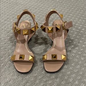 Valentino Women's Tan Sandals with Gold Studs